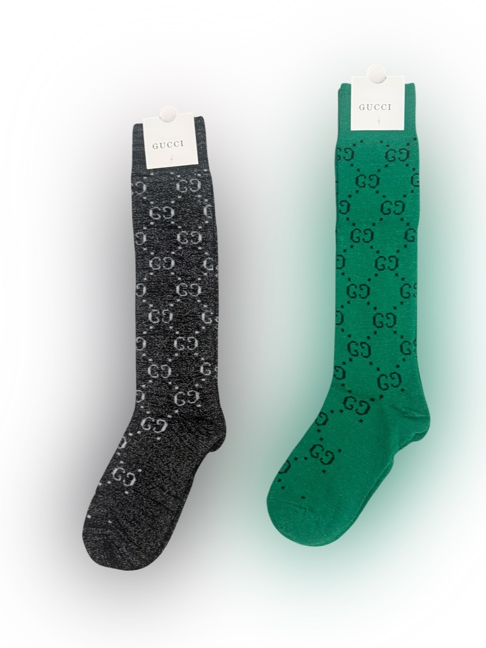 2 Pair Gucci Outlet Women’s Logo Socks - Green and Black